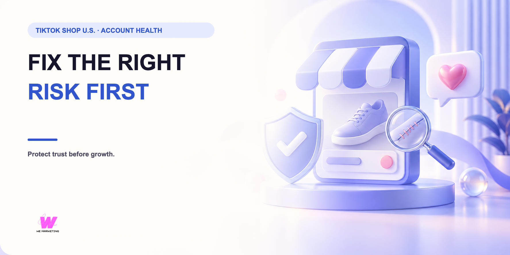 WE Marketing editorial cover for Account Health, Shop Experience and Growth: Fix the Right Risk First