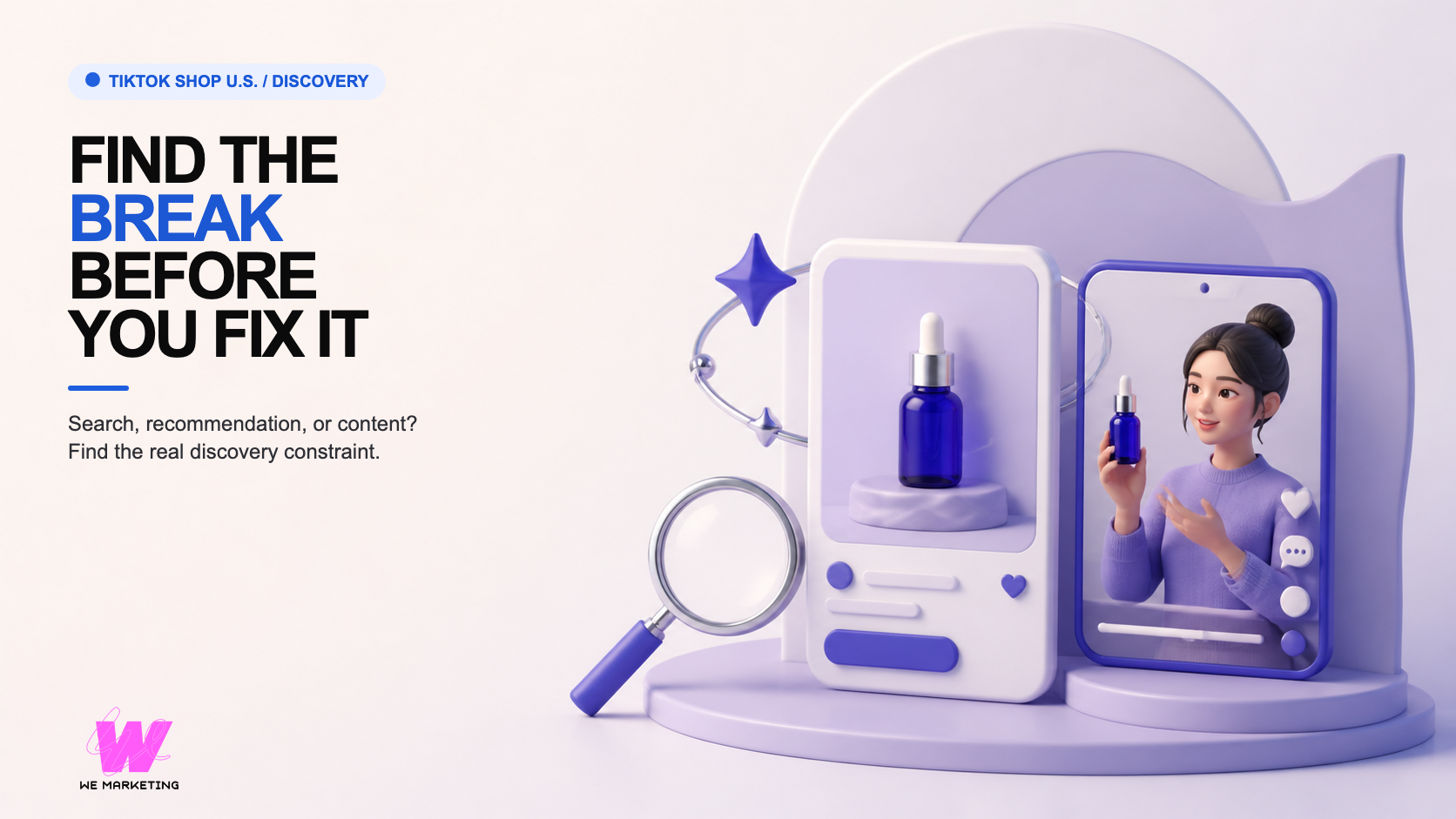 Warm-white editorial cover showing a product card, creator video, recommendation signal, and magnifying glass.